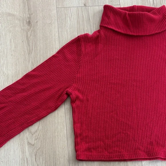 Garage Red Ribbed Cropped Turtleneck - Picture 4 of 4
